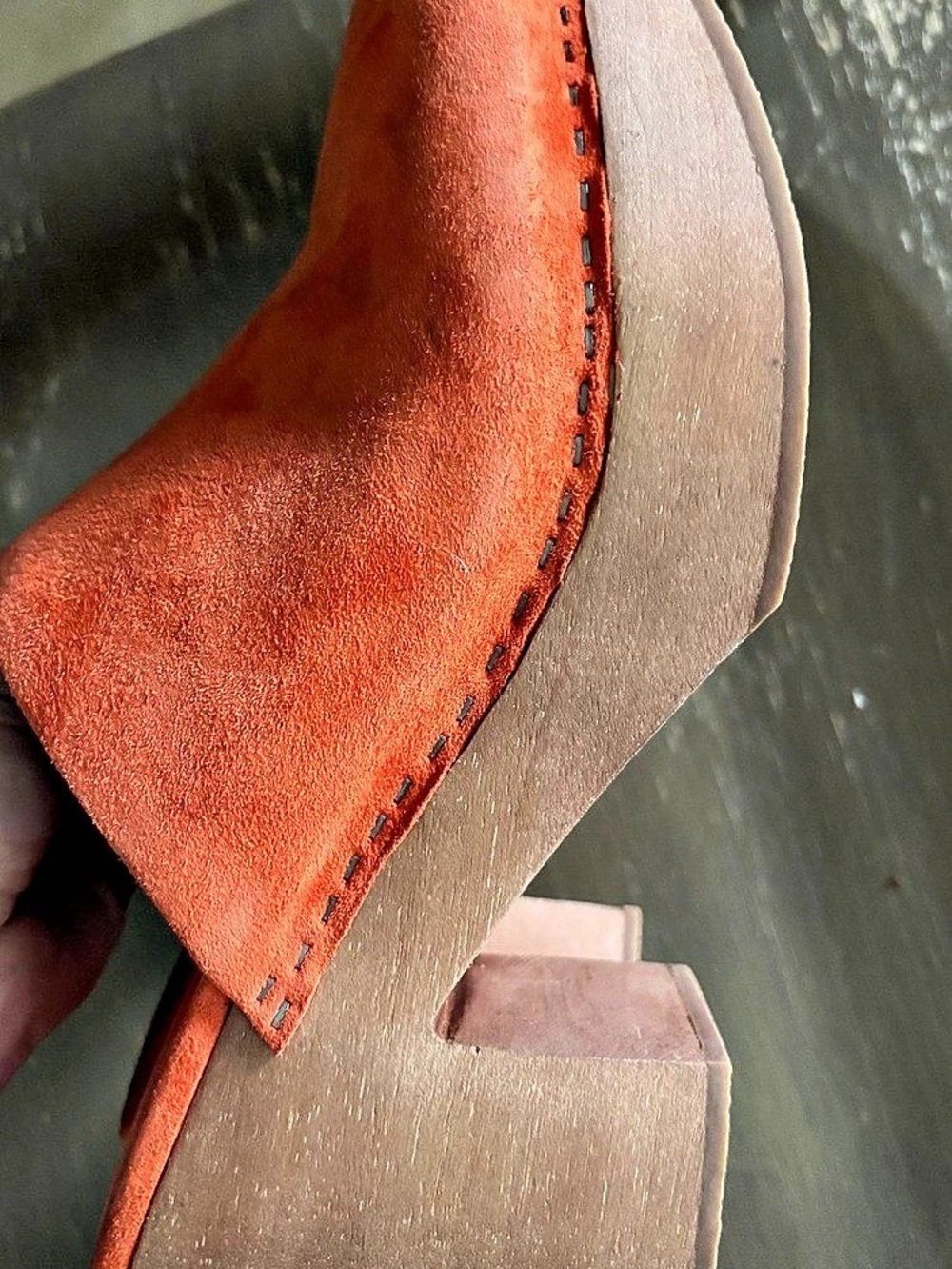 Charlotte Stone Orange Suede Wedge Clogs US 8 - Picture 4 of 6